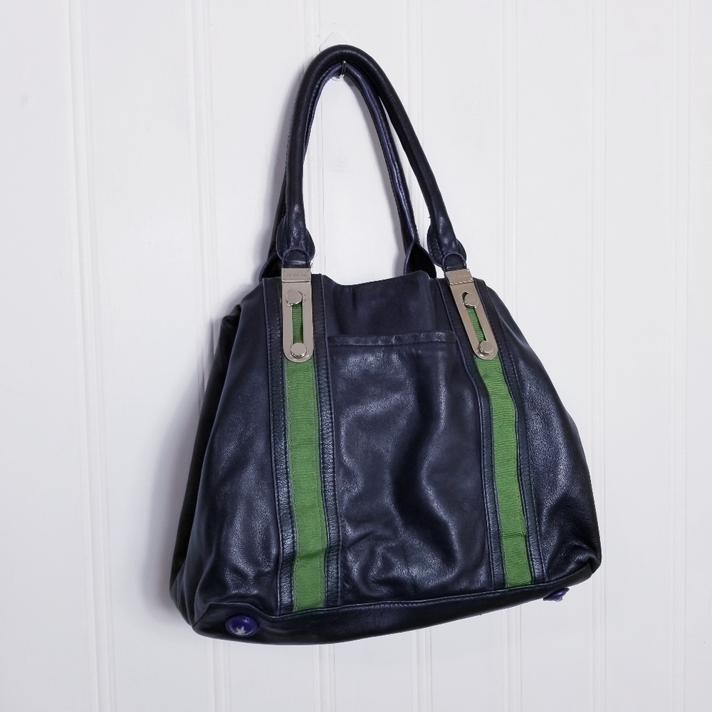 Cul De Sac Black Leather Hobo Shoulder Bag Slouchy Floral Lined Tote